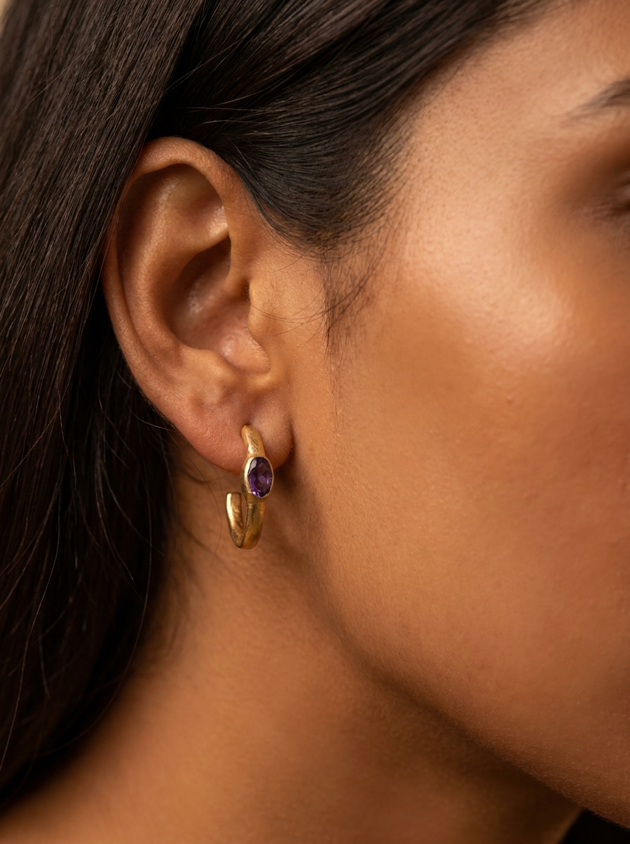 GEMSTONE HOOPS EARRINGS