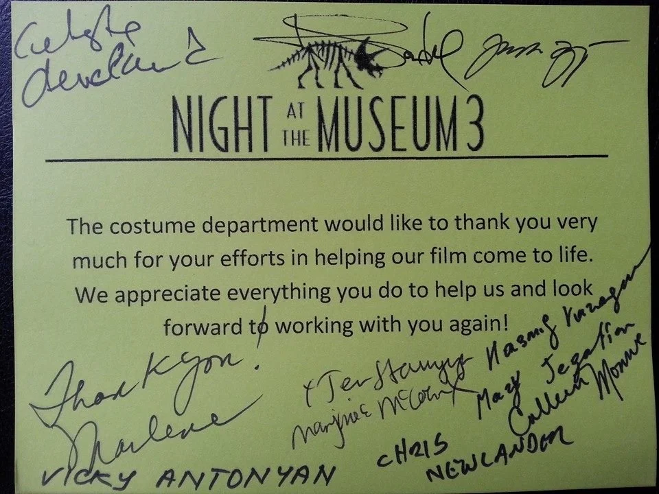 Night at the Museum 3 (2014)
We received this lovely thank you card from teh costuming staff. 