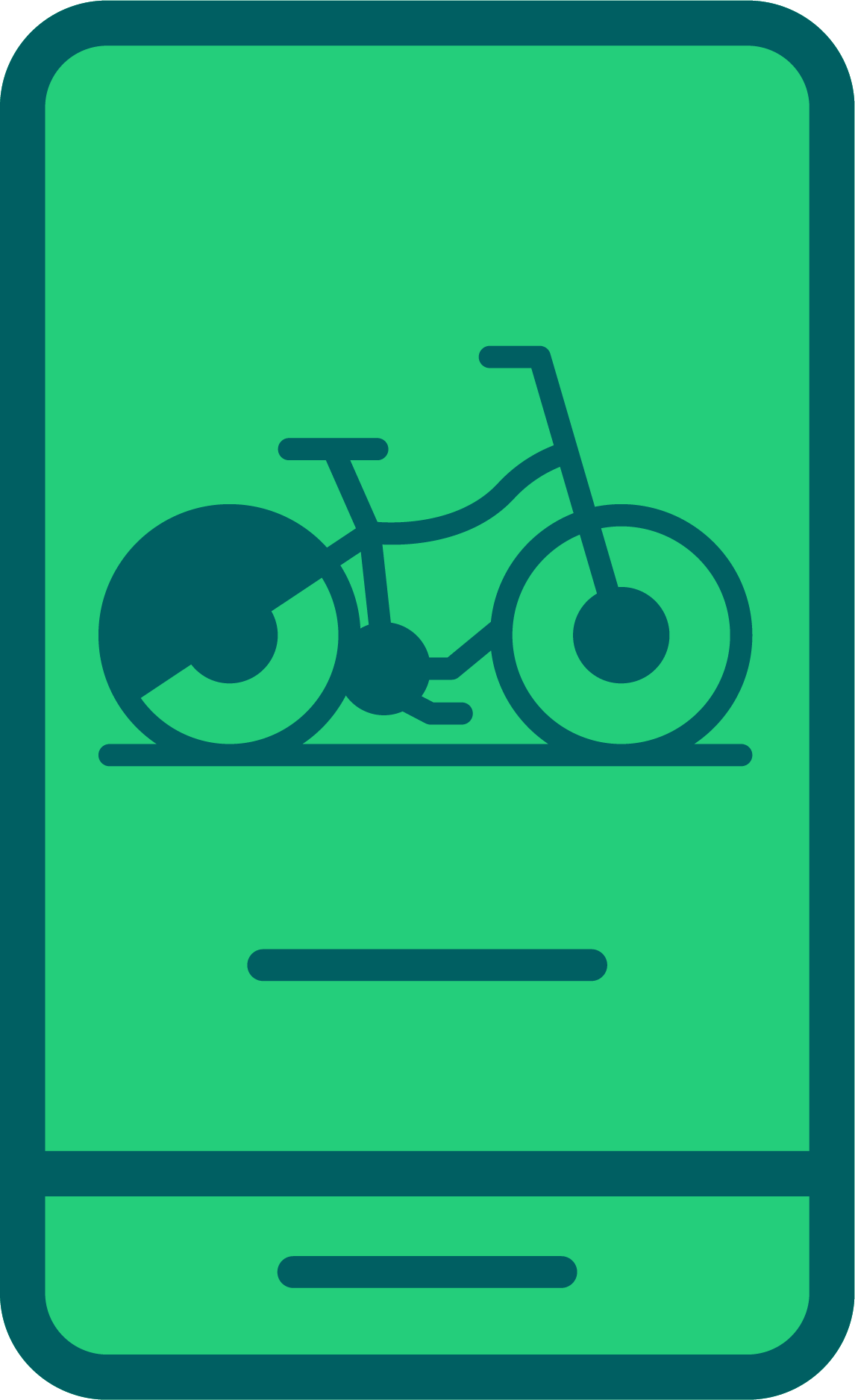 A digital illustration of a bicycle icon on a green background with rounded corners, resembling a sign or an app screen.