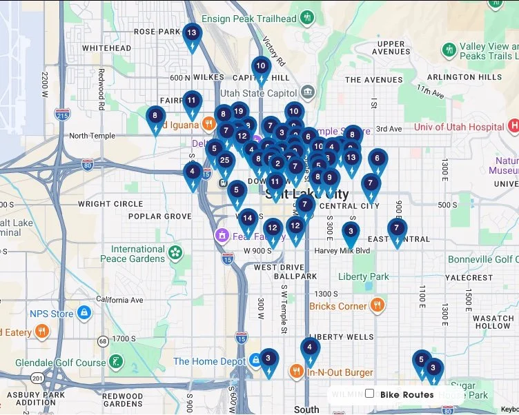 Snapshot image showing a map with locators of stations in Salt Lake City
