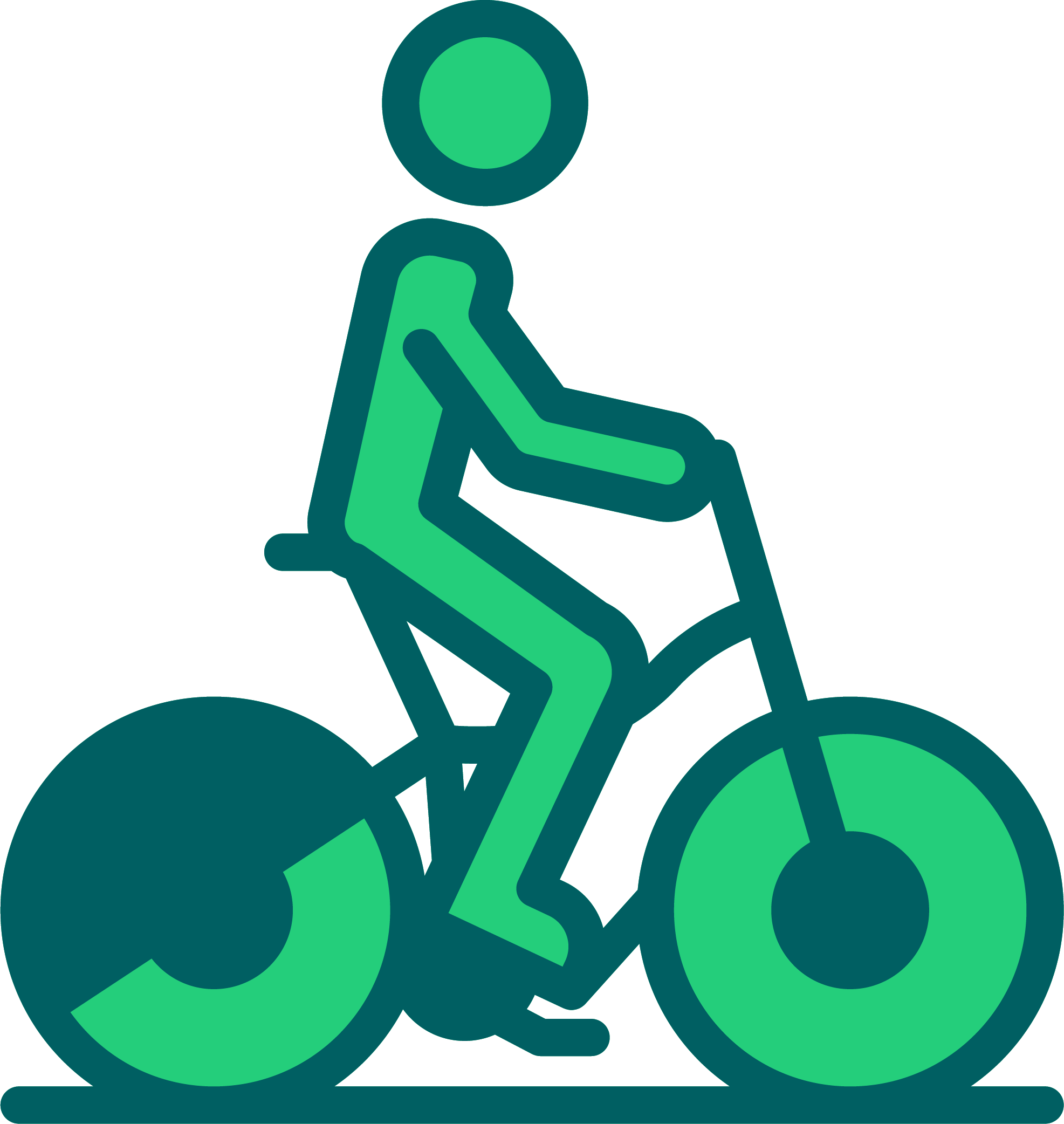 A simplified, stylized illustration of a person riding a bicycle.