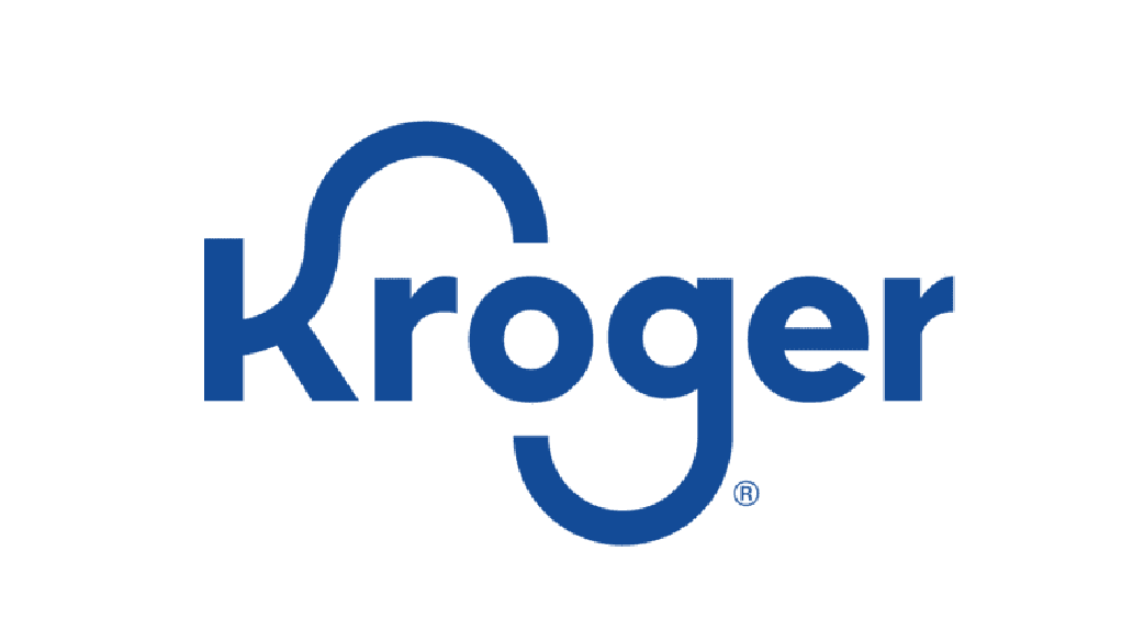 Kroger logo in blue text with a stylized arch over the letter 'K'.