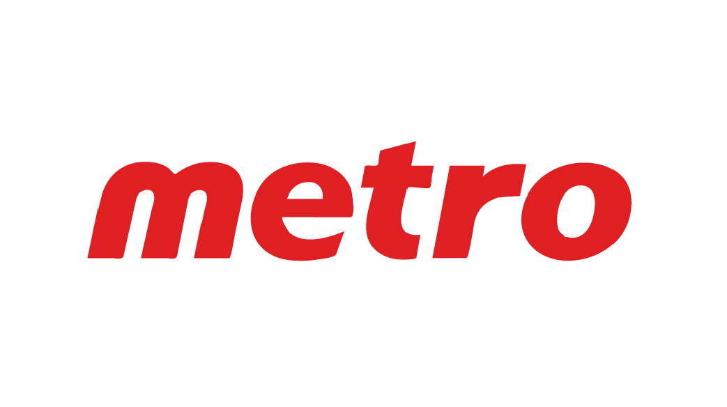 The logo of the New York City subway system, featuring the word 'metro' in lowercase red letters with a black underline.