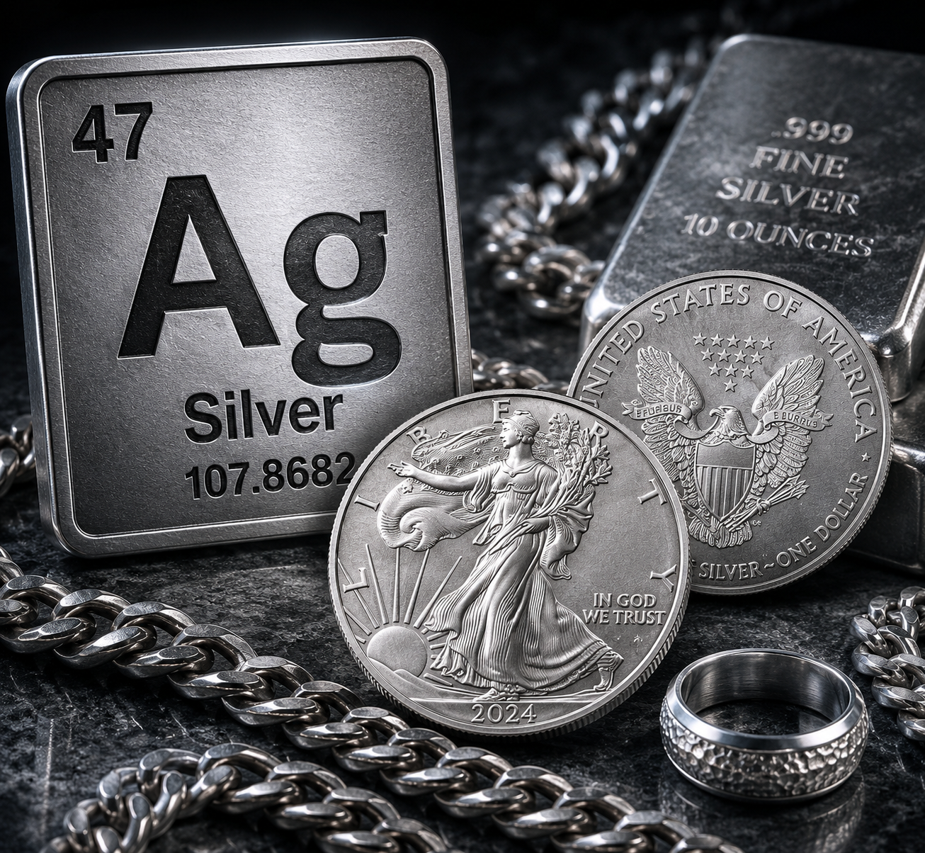 American Silver Eagles (ASE) silver bullion bars vintage silver rounds Engelhard A-Mark Geiger and Libertads at Southern Maryland Gold & Silver