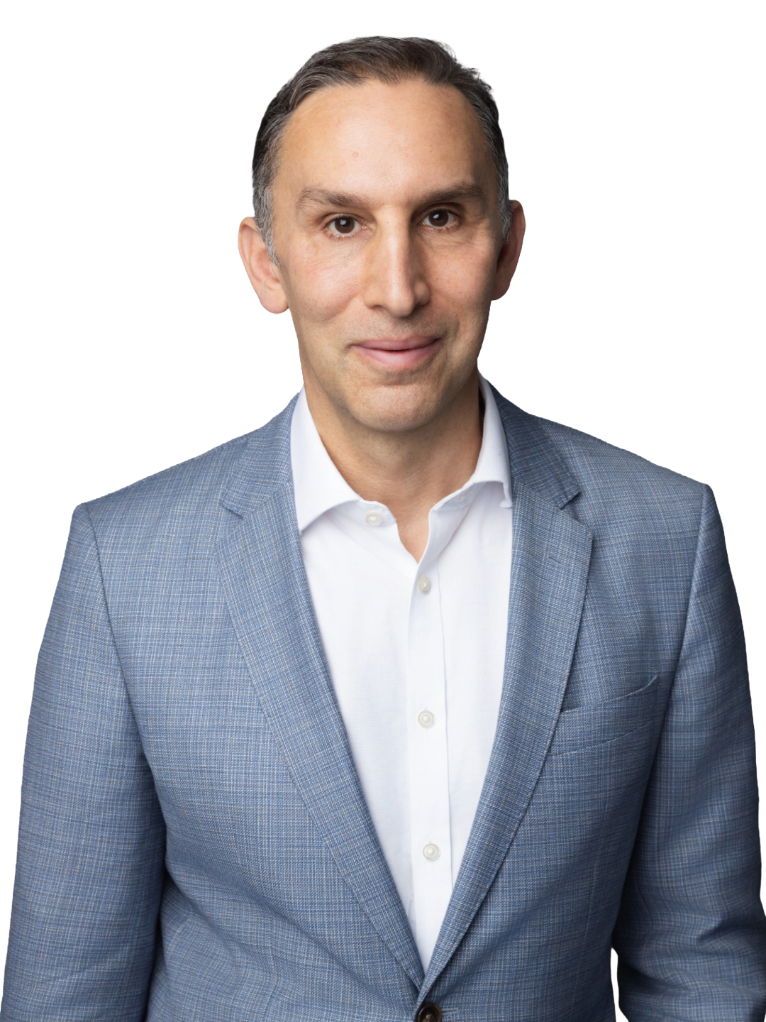 Portrait of a man in a business suit smiling, with a clear background.