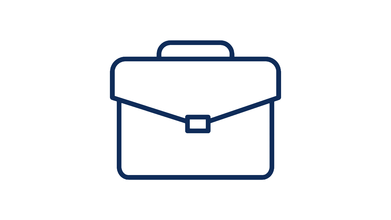 Outline drawing of a briefcase with a handle on top and a buckle on the front