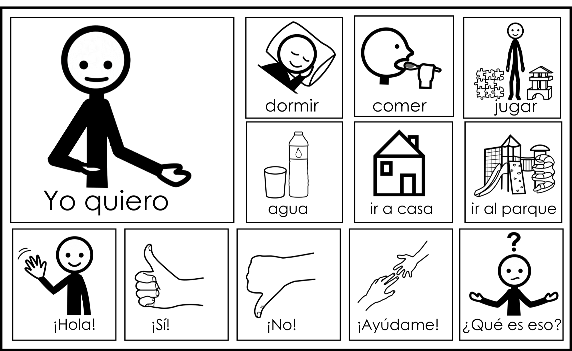 Cartel personalizado con pictogramas y texto como ejemplo de Comunicación Aumentativa y Alternativa de baja tecnología.