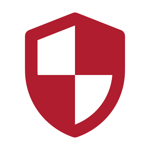 A red shield with a black outline, divided into four quadrants, with a black background.