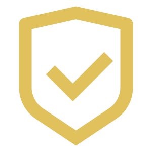 Gold shield with a checkmark inside.