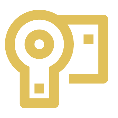 Gold and black icon of a key and lock.