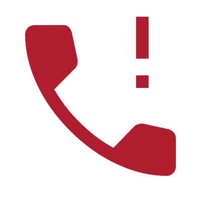 Red telephone receiver with an exclamation mark.