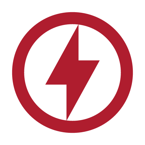 Red electric shock warning sign with a lightning bolt inside a circle.