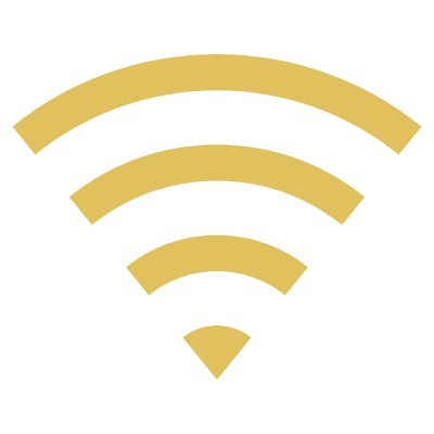 Yellow Wi-Fi signal icon on black background.