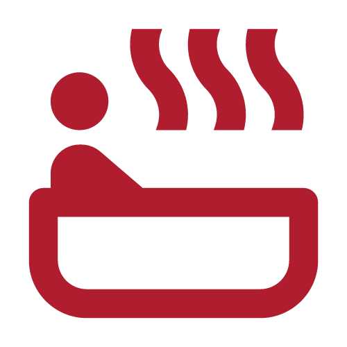 Icon of a person resting in a hot bath with steam rising above.