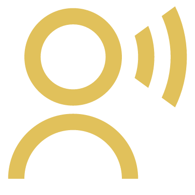 Icon of a person with sound waves indicating communication or broadcasting.