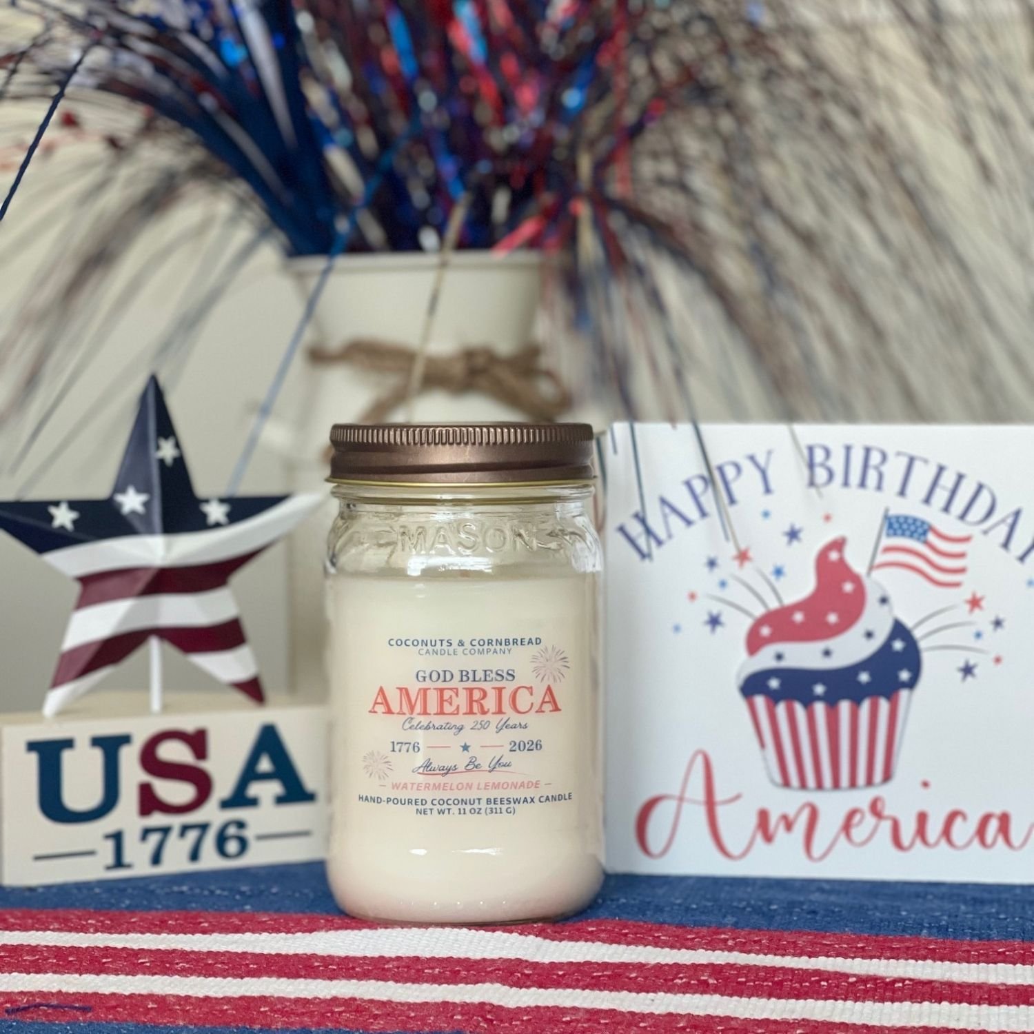 God Bless America - Watermelon Lemonade Mason Jar Candle