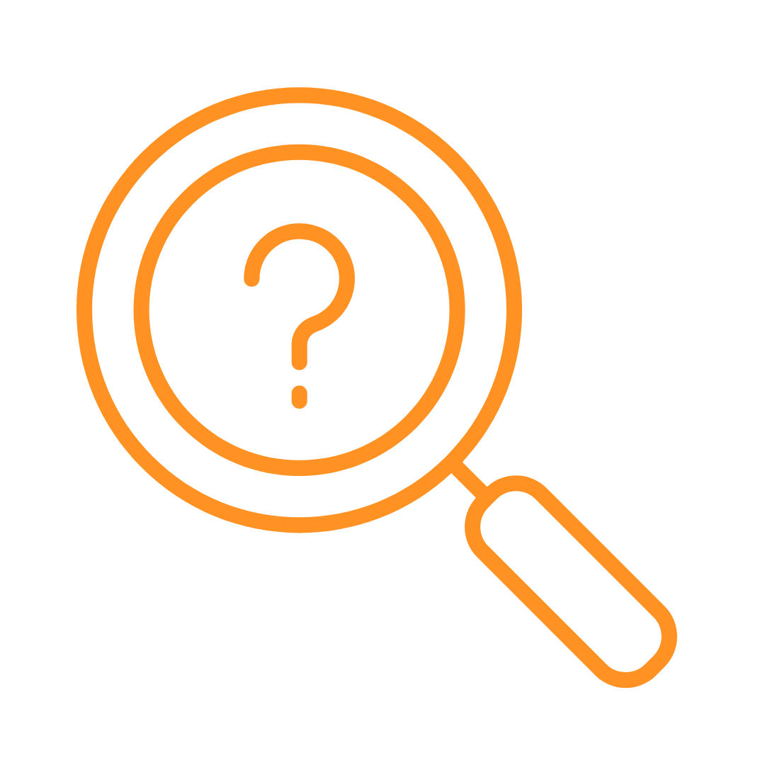 Magnifying glass with a question mark inside.