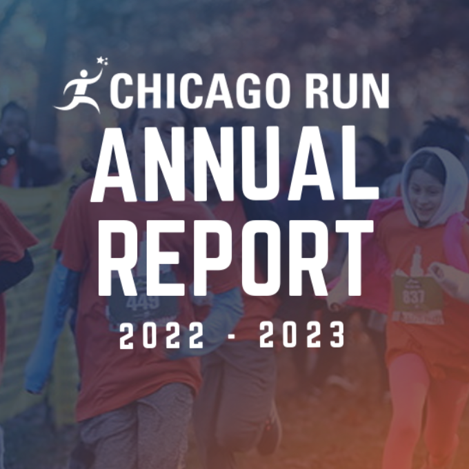 Cover page of the Chicago Run annual report for 2022-2023 with people running outdoors.