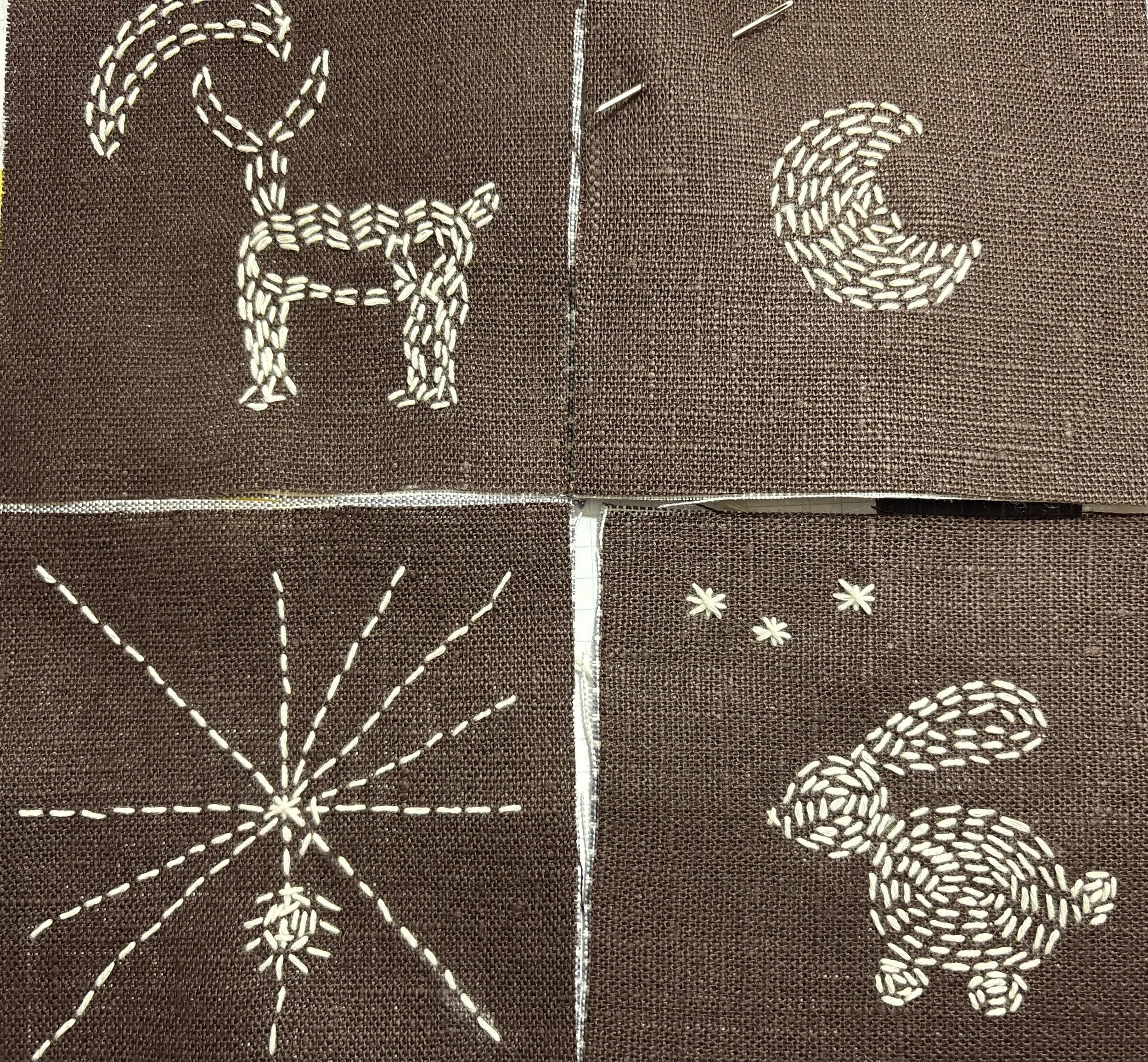 Free hand embroidery inspired by Sashiko techniques