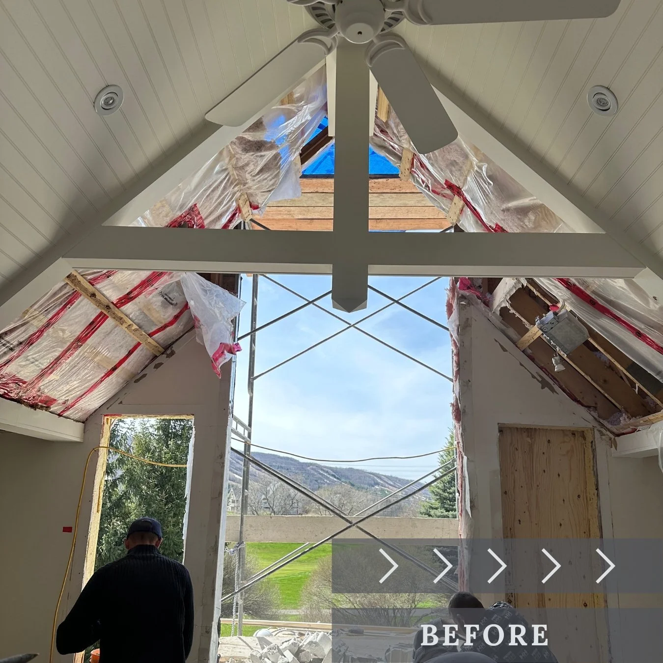 Swipe to see the transformation **Elevated mountain living, reimagined.**⁠

 Step inside one of our bespoke chalet transformations in Blue Mountain. In this elegant loft library, we restructured the layout and relocated the fireplace to create a brig