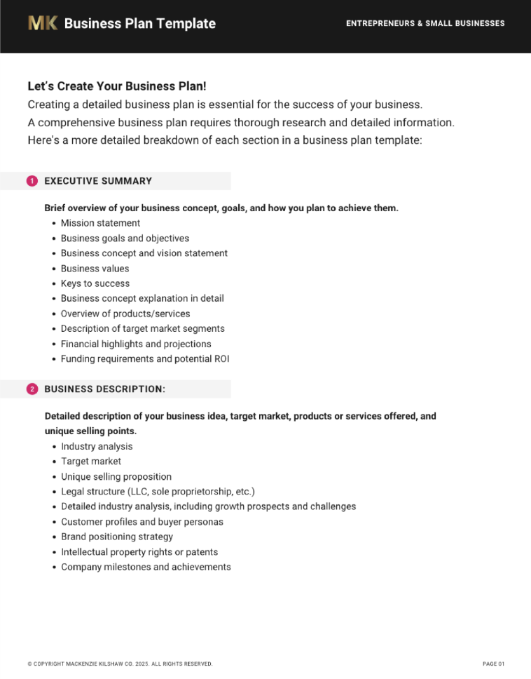 FREE Business Plan Template