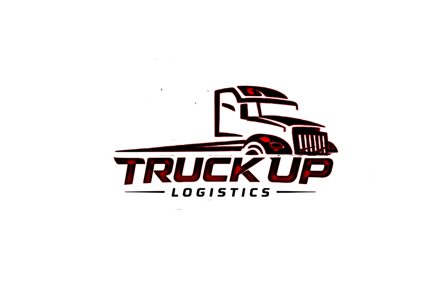 A stylized drawing of a semi-truck with the words "TRUCK UP" below it, in red and black colors.