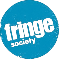 Blue disc with the words 'Fringe Society' in stylised font.