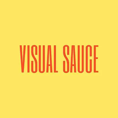 Logo for 'Visual Sauce' with yellow background and red text that says "Visual Sauce."