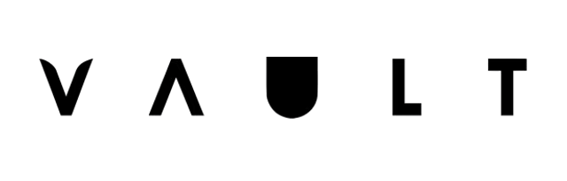 The word 'VAULT' spelled out in black with individual letter blocks.
