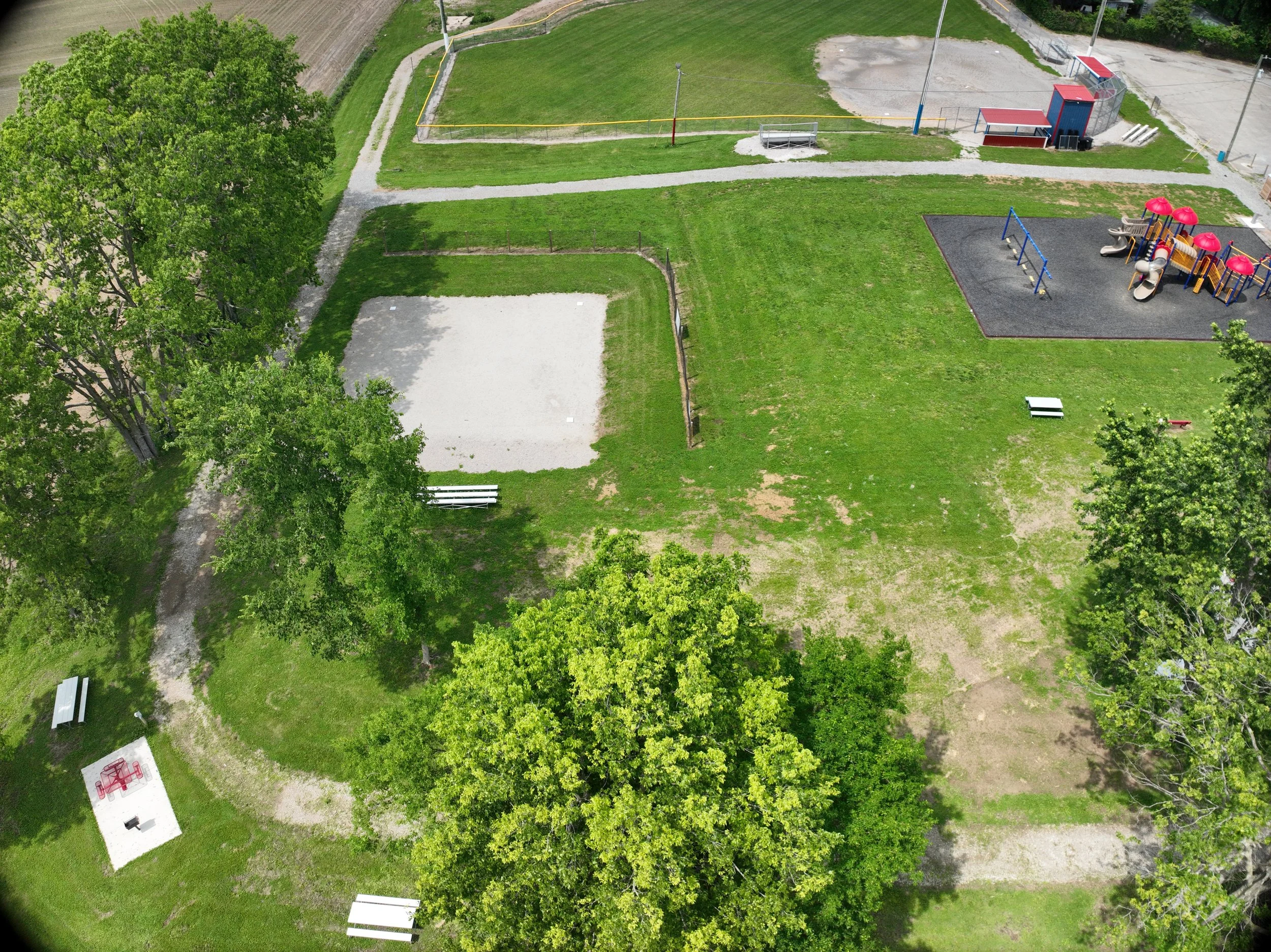 One shot of of an Orthomosaic Mapping of a park with a baseball diamond.