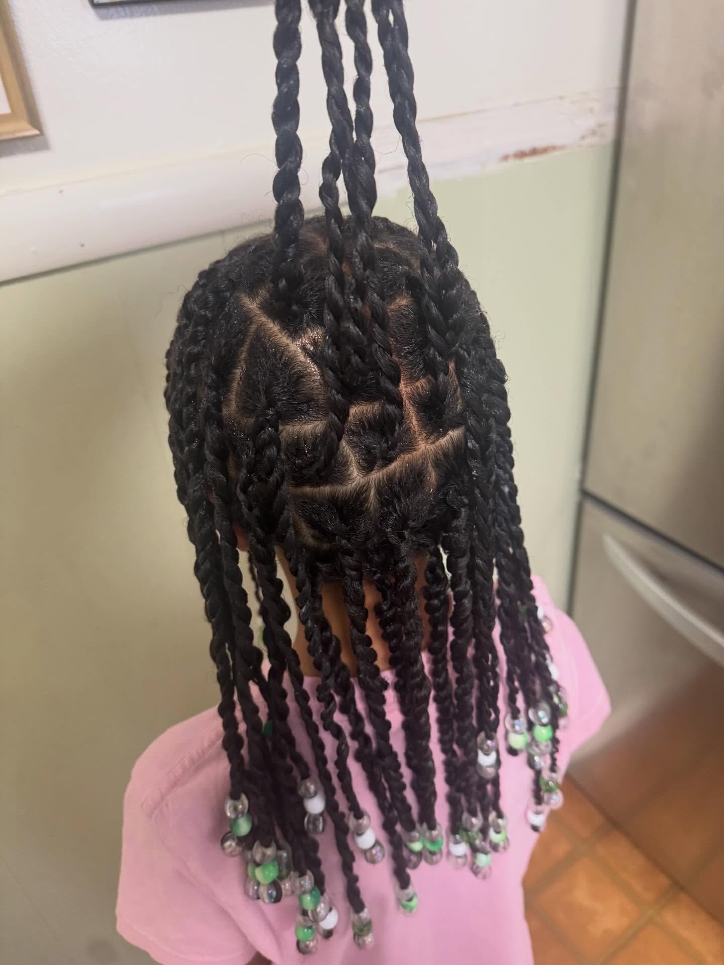 Twists done on type 4b hair with lime, clear and white beads. Finished in 3 hours and 15 min #hair #twist #curly #curlygirlmethod #blackexcellence