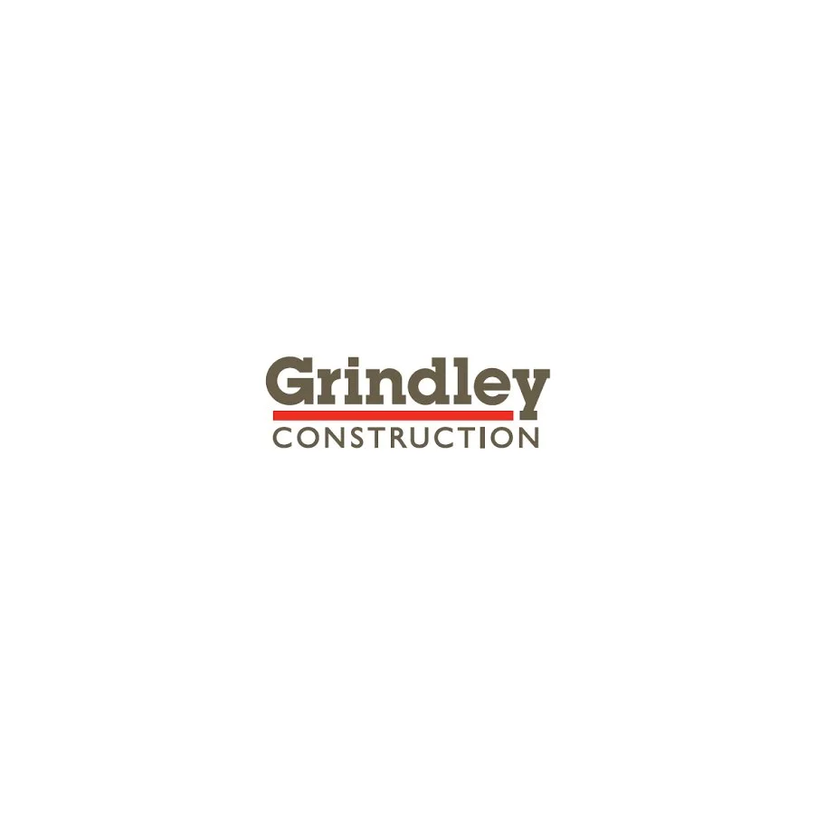 Grindley Construction logo with the company name in bold letters, a red underline beneath 'Grindley', and a white background.
