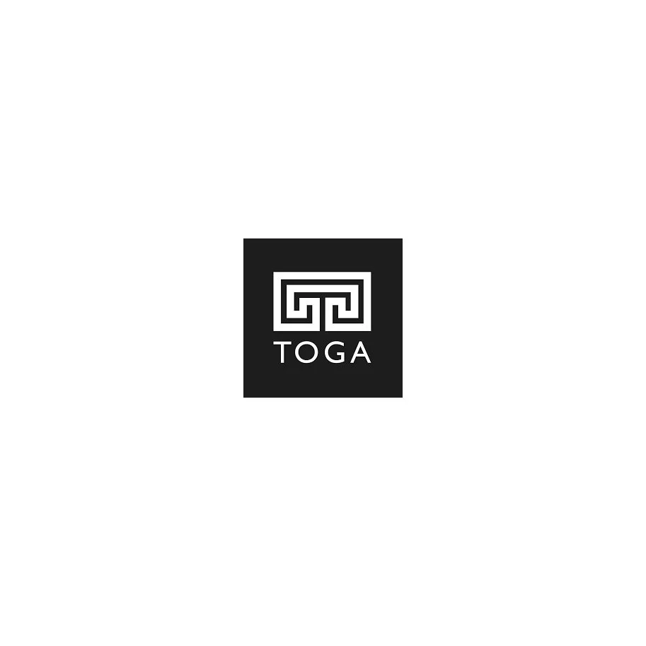 A black square logo with a white maze-like design and the word 'TOGA' written below it.