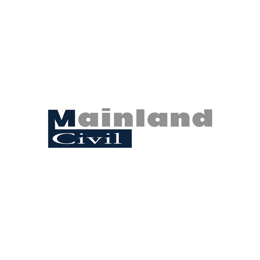 Logo for Mainland Civil with the words 'Mainland Civil' in large font, the word 'Mainland' in gray and 'Civil' in white within a dark blue rectangle.
