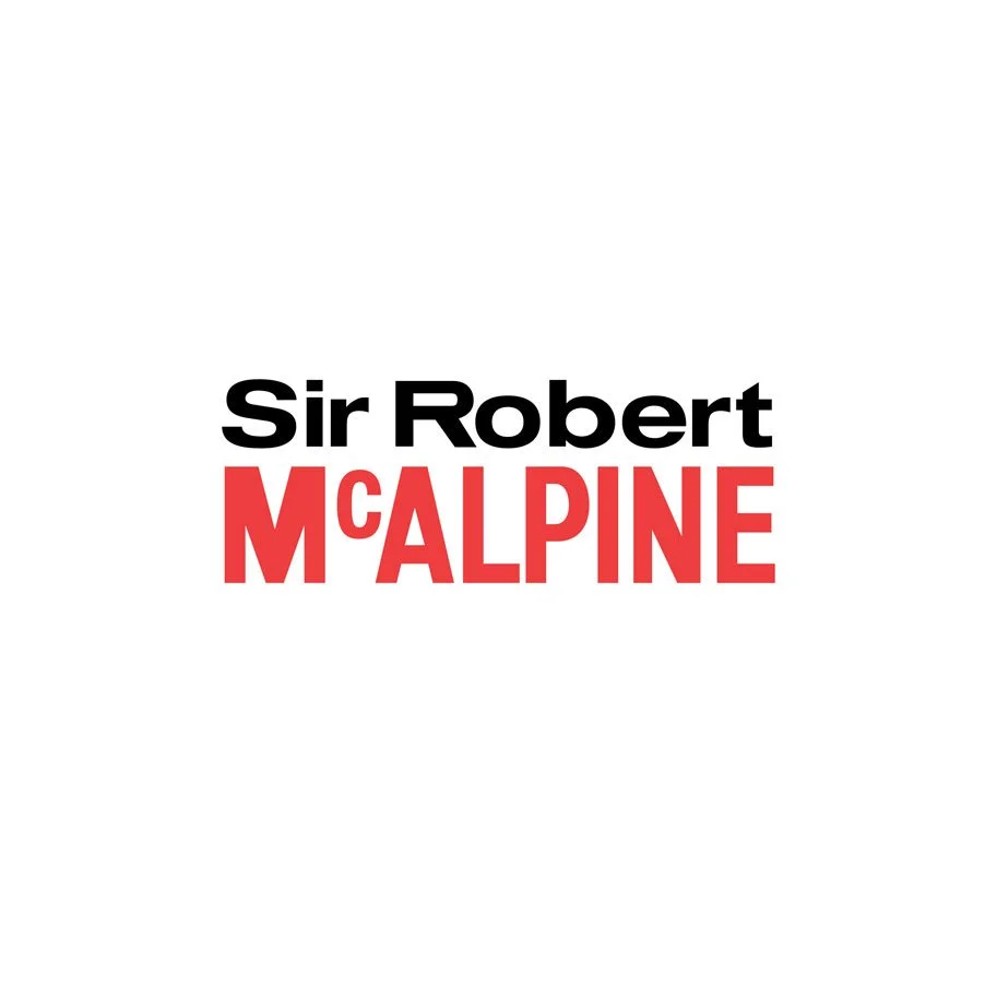 Text reading 'Sir Robert McAlpine' with 'McAlpine' in red and the rest in black on a white background.