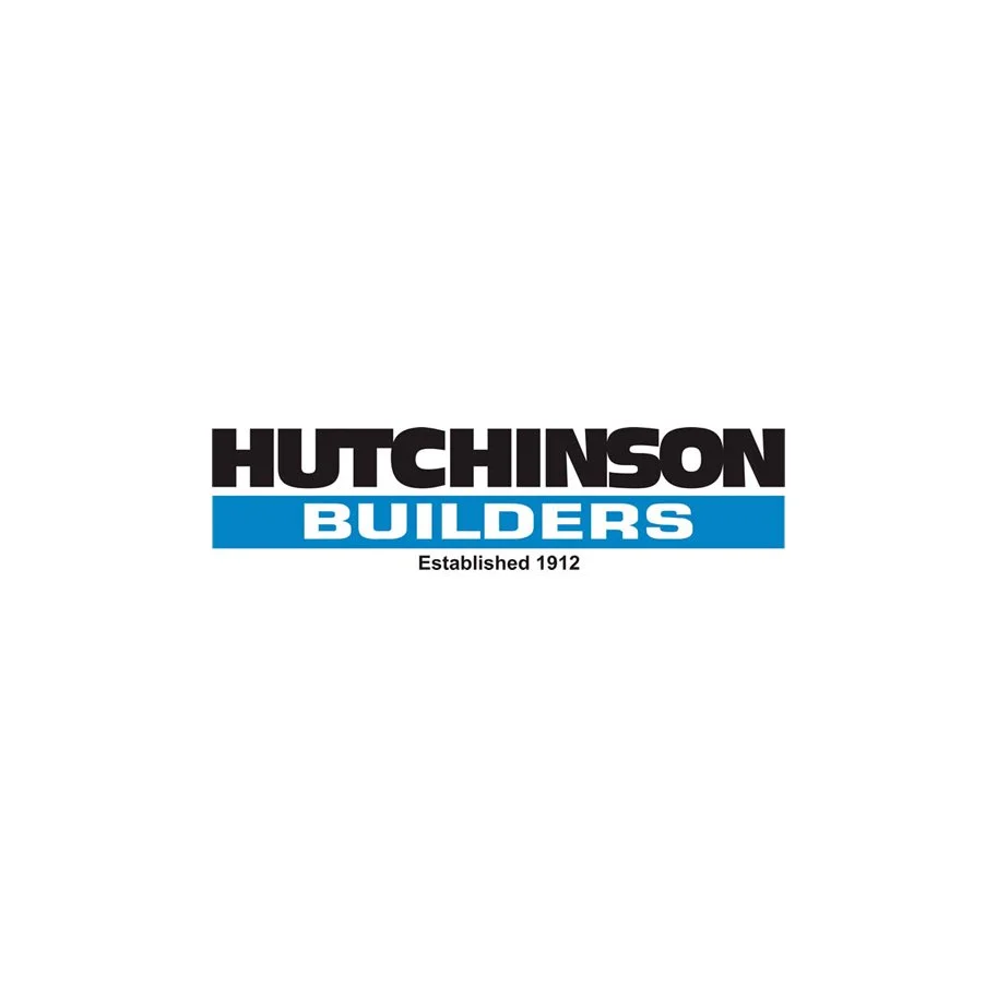 Hutchinson Builders logo with black and blue text and 'Established 1912' on a white background.