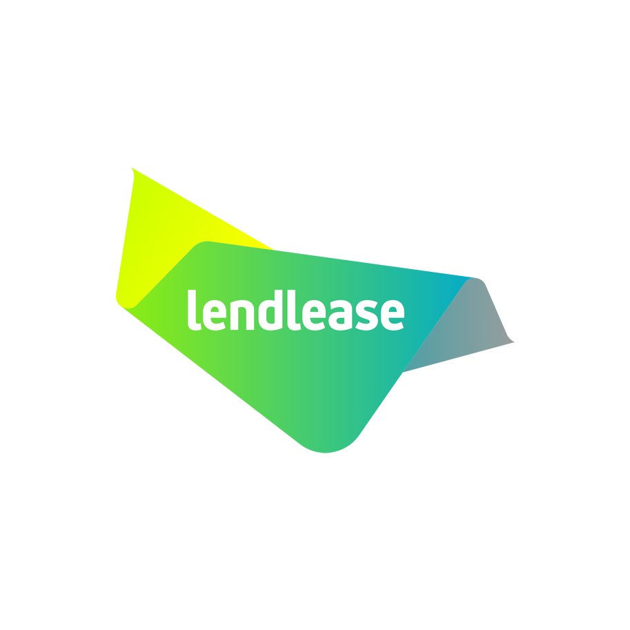 Lendlease logo with a gradient ribbon design and white text
