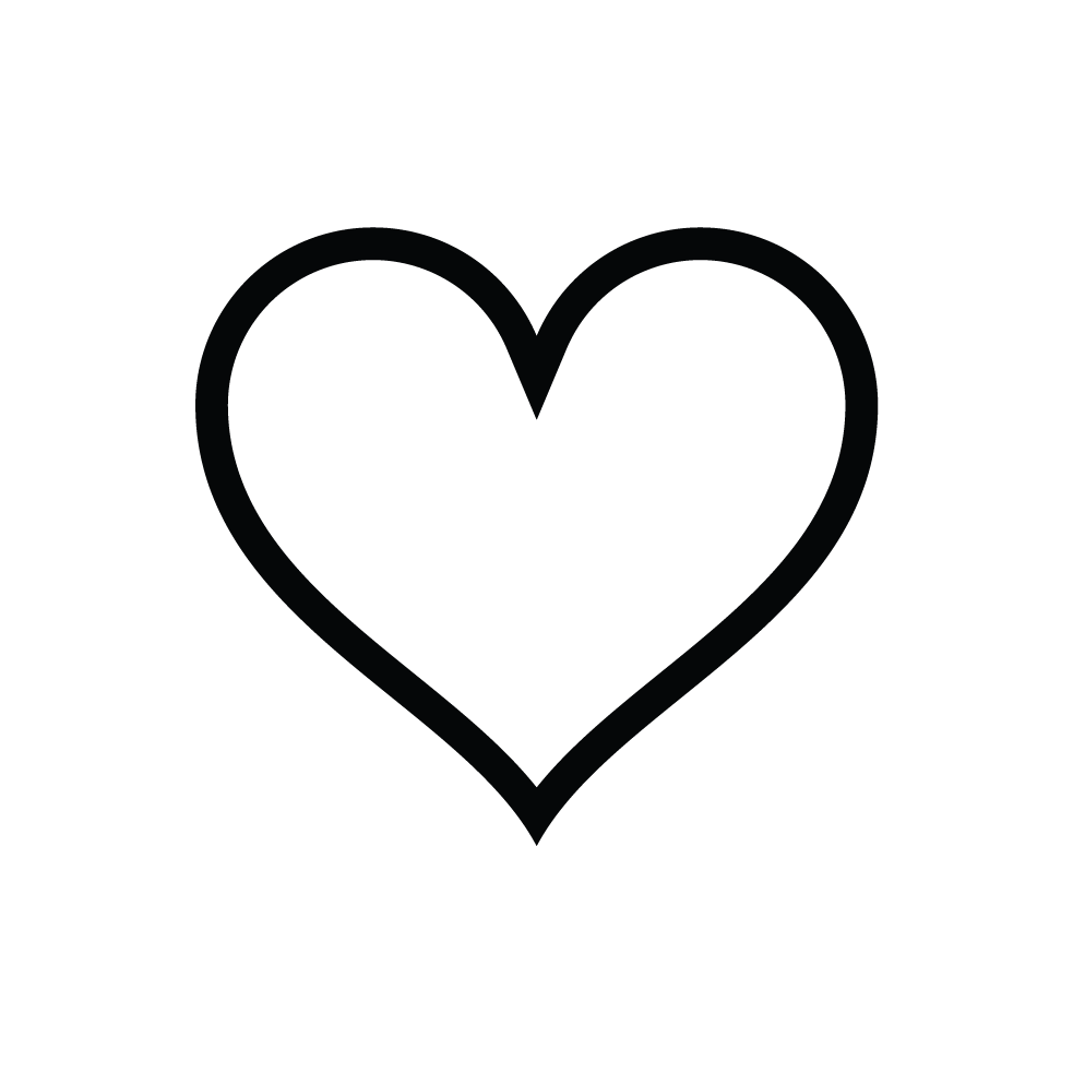 A black outline of a heart with the word "LOVE" written inside it.