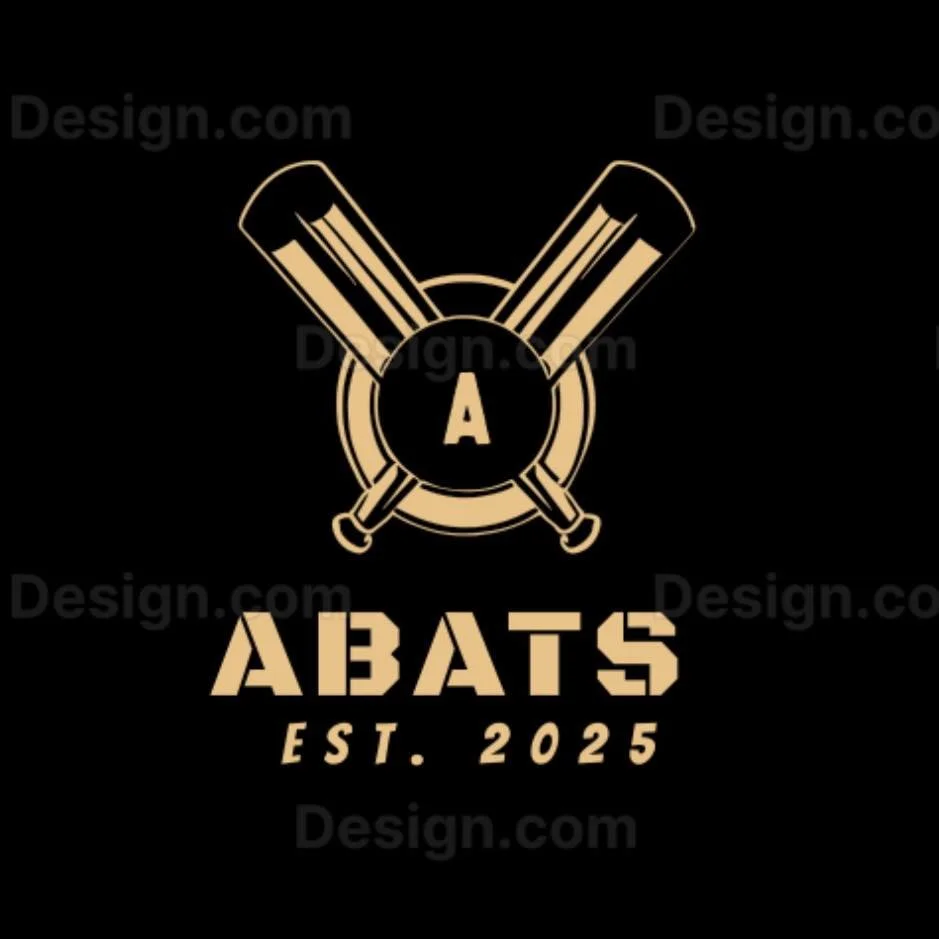 Logo featuring two crossed coffee tumblers above a circular badge with a letter A, and the text "ABATS EST. 2025" below, all in tan on a black background.