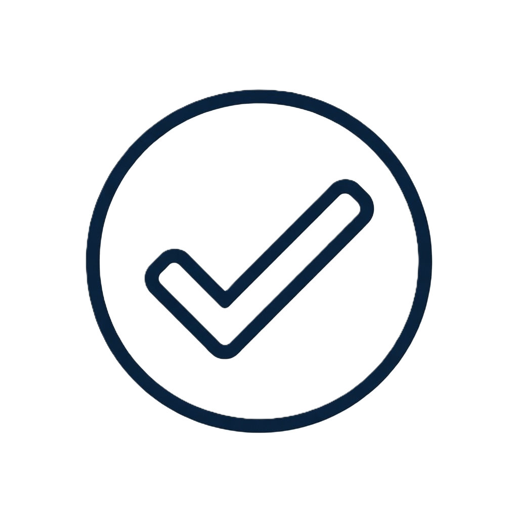 A check mark inside a circle, symbolizing verification or approval.