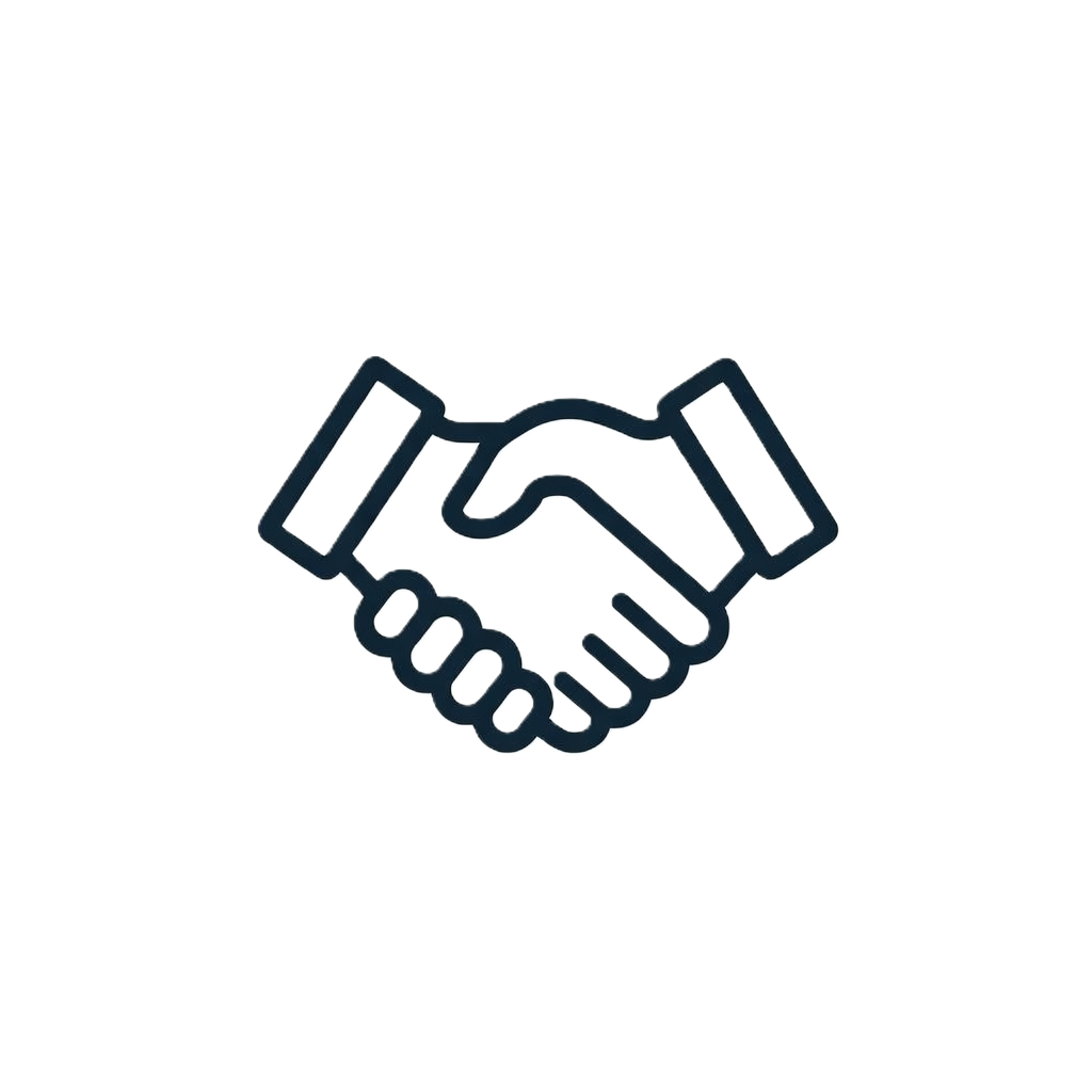 Line drawing of a handshake with a white background.