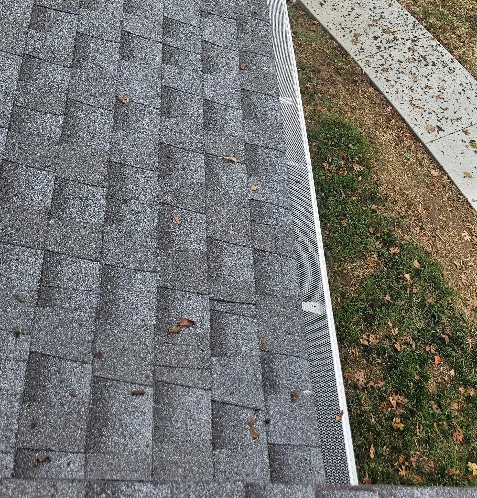 Close-up of a newly installed gutter guard on a home in the Brentwood area