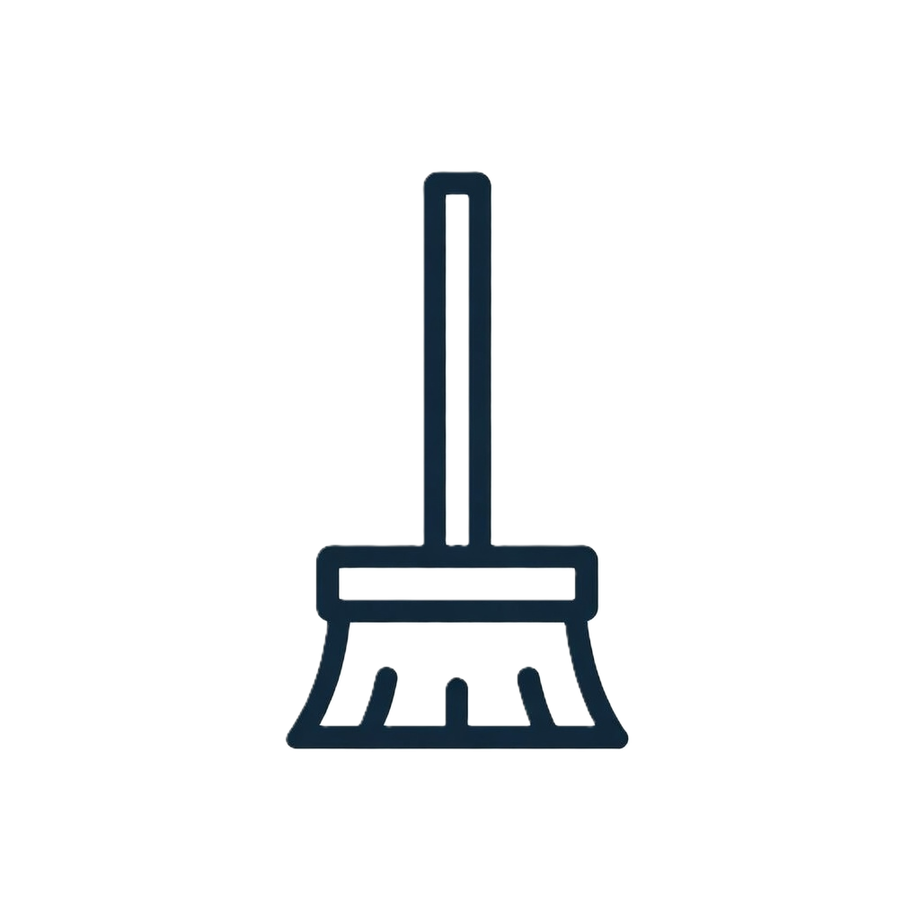 Icon of a broom leaning against a corner with a corner wall in the background