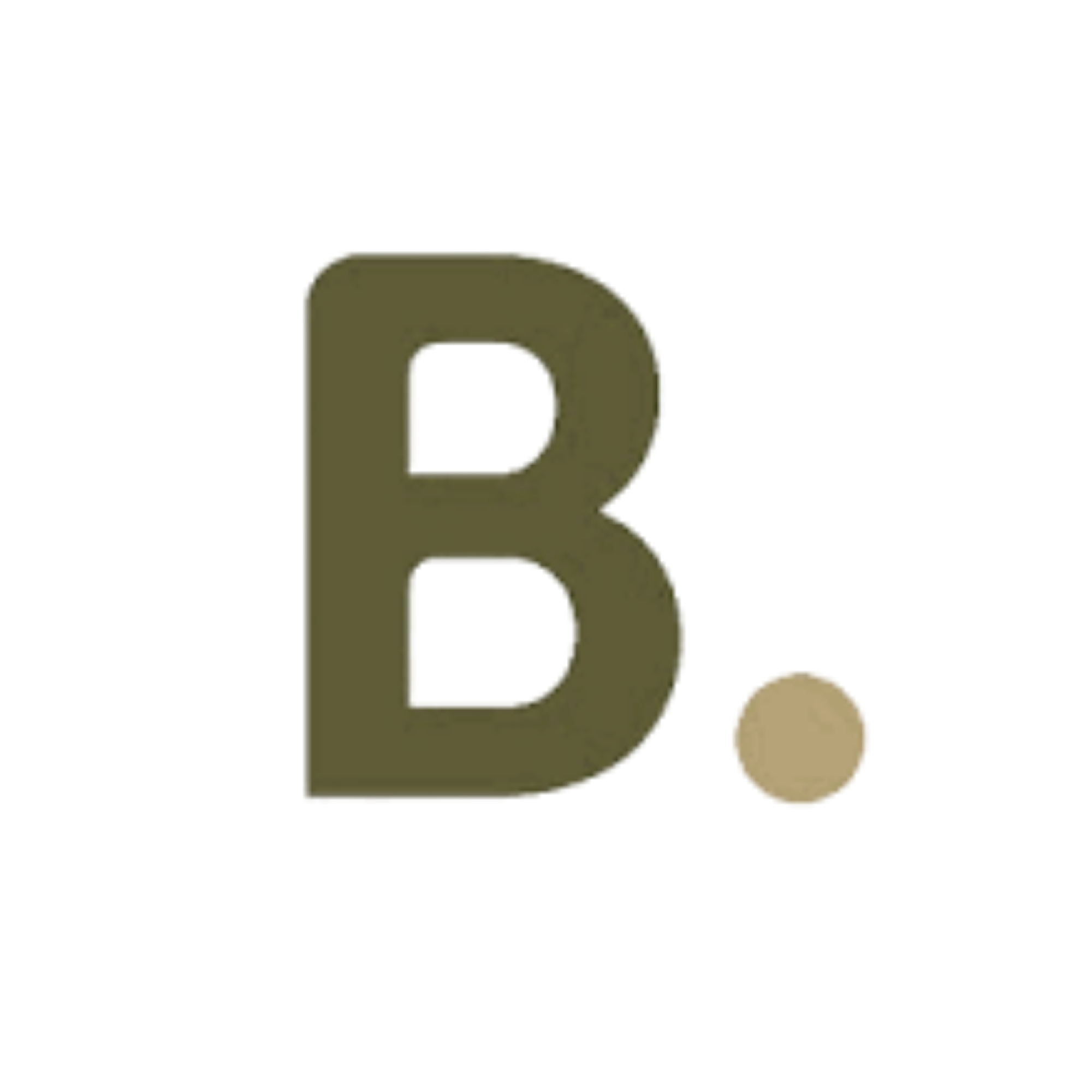 A graphic with a large olive-green letter B followed by a small beige dot.