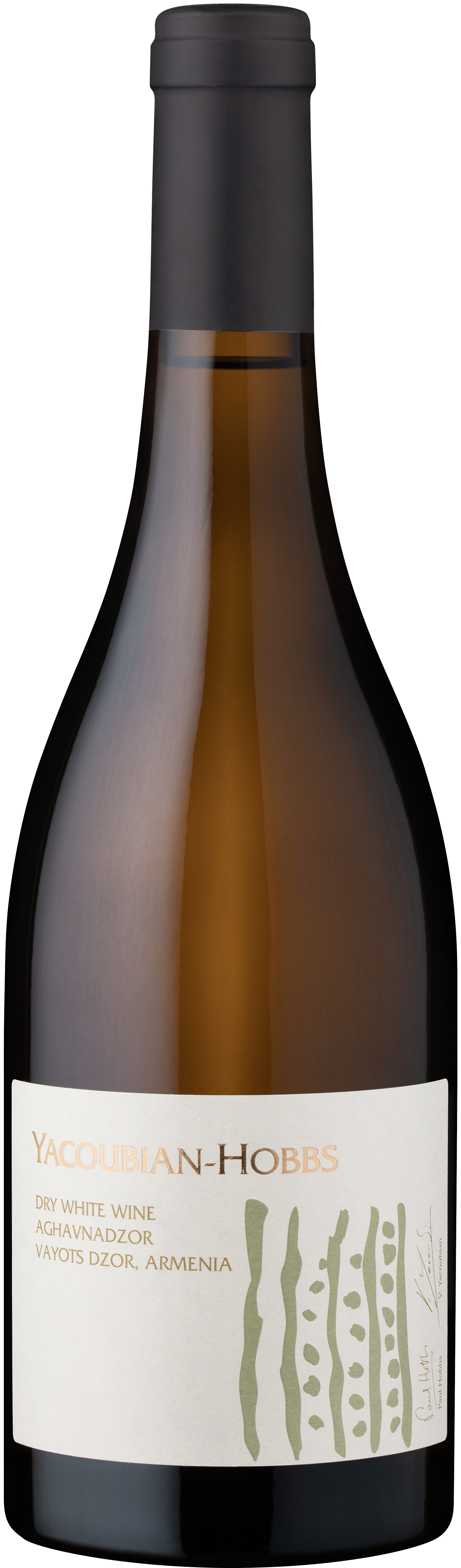 A bottle of Yacoubian-Hobbs dry white wine from Aghavnadzor, Vayots Dzor, Armenia.