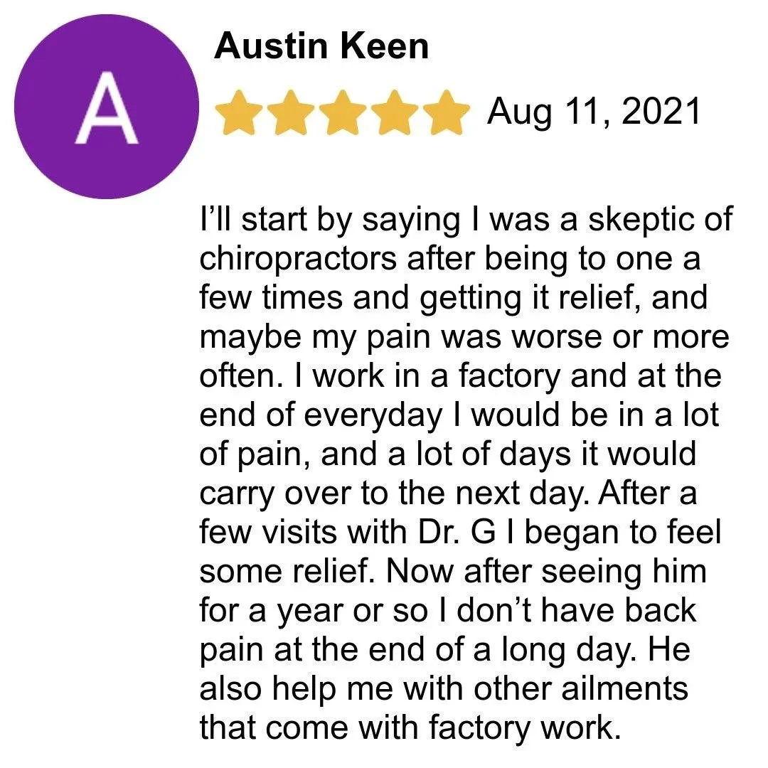 Five-star review from Austin Keen about sciatica relief