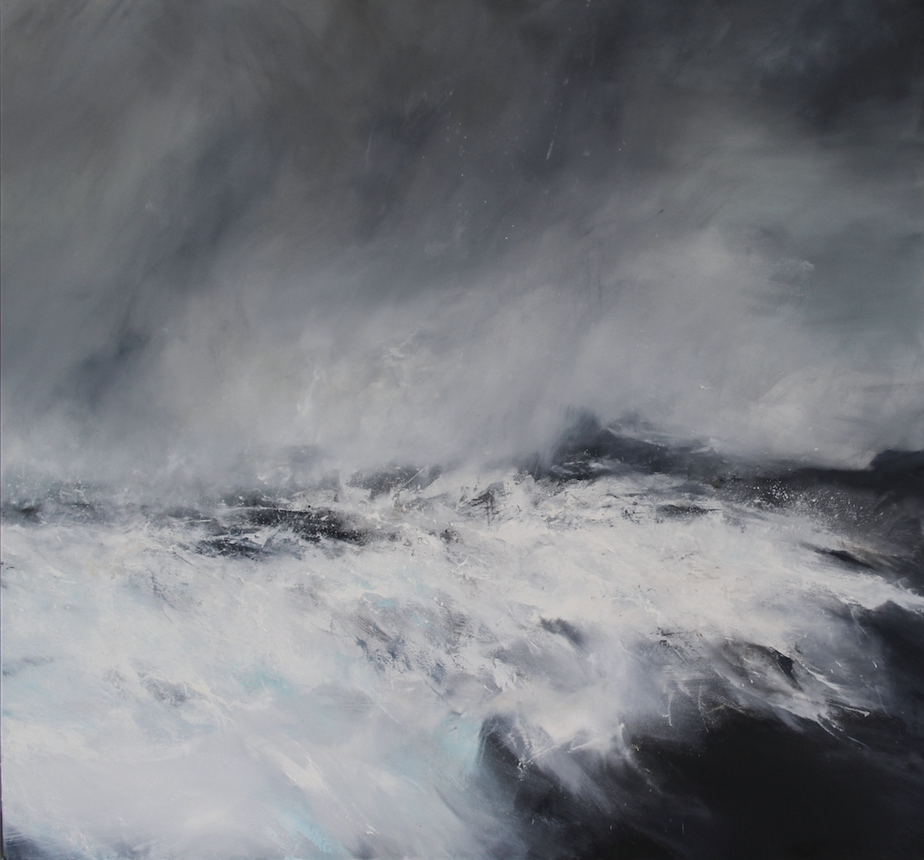 Snjóbylur yfir hafinu, Skagaströnd II, oil on canvas, diptych 140x150cm.png