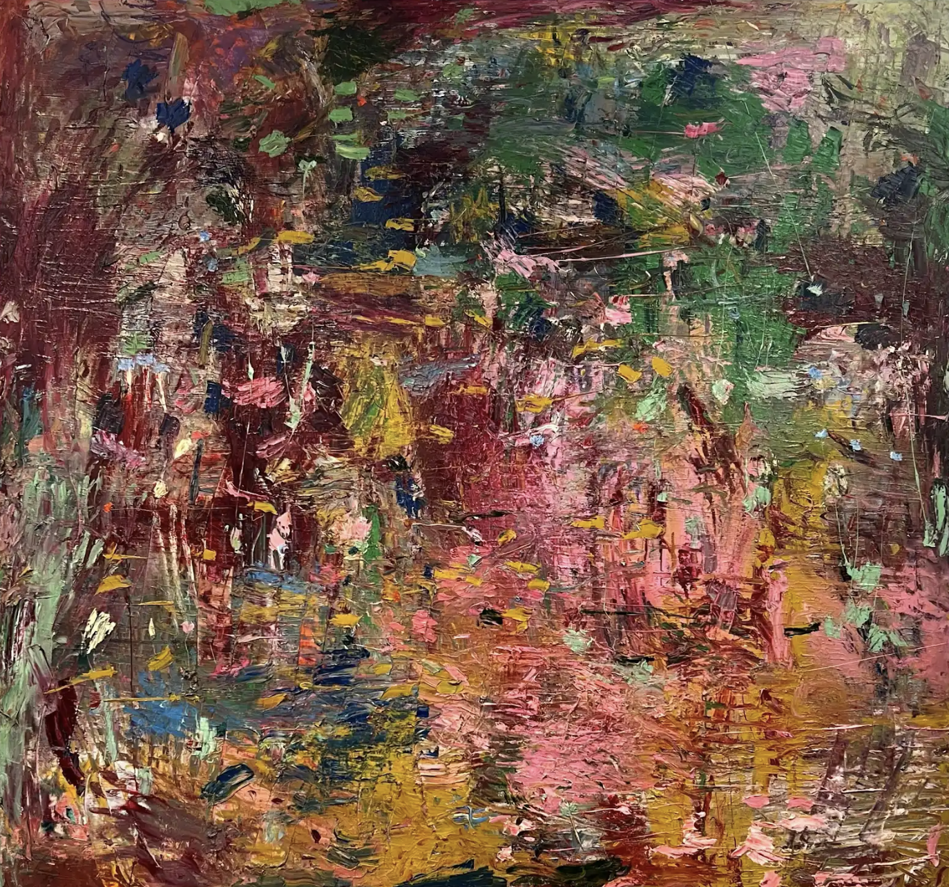 And the dimpling stream runs laughing by