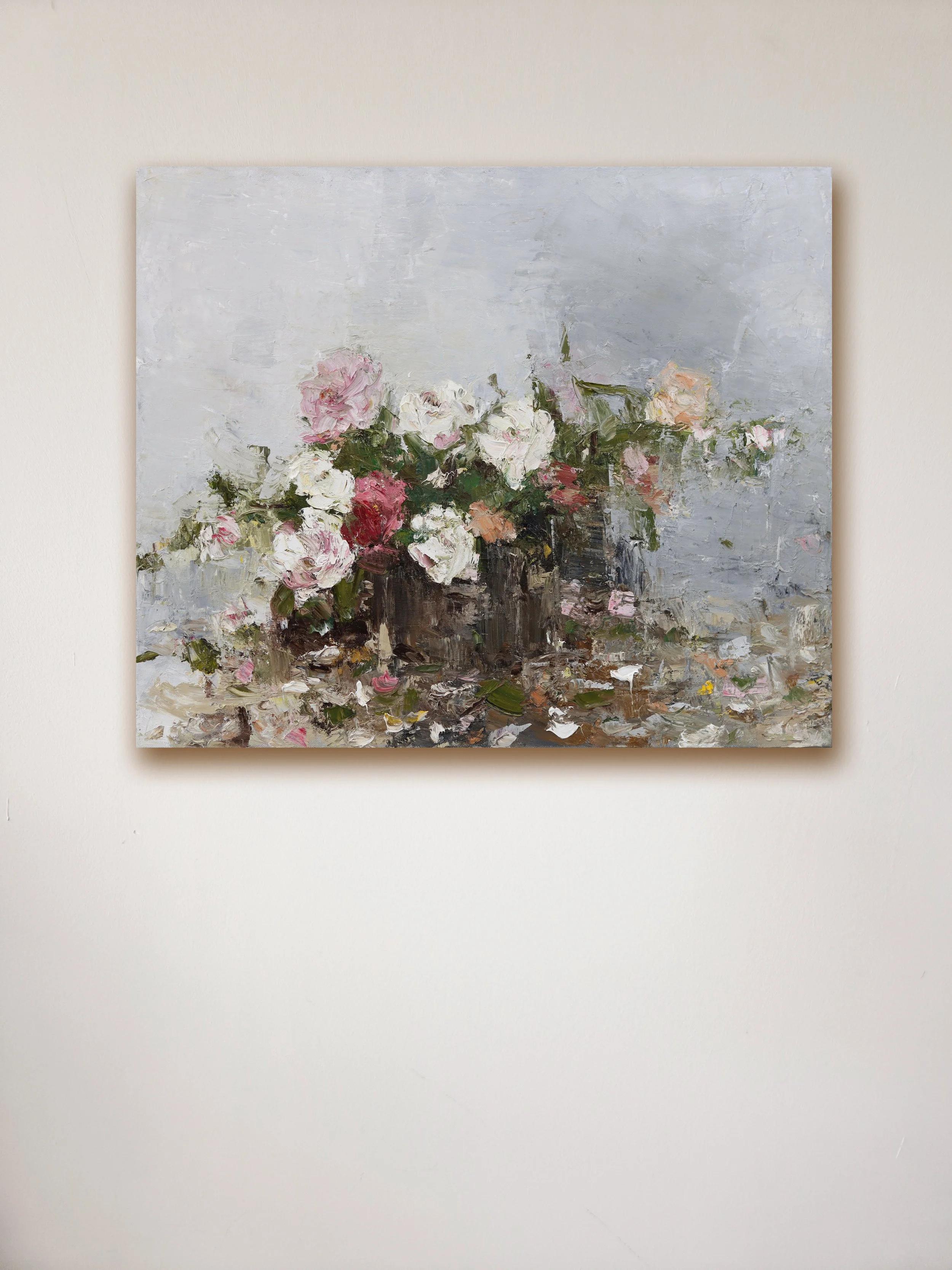 Still life with wild roses oil on canvas 50 x 60cm £2200 on wall.jpg