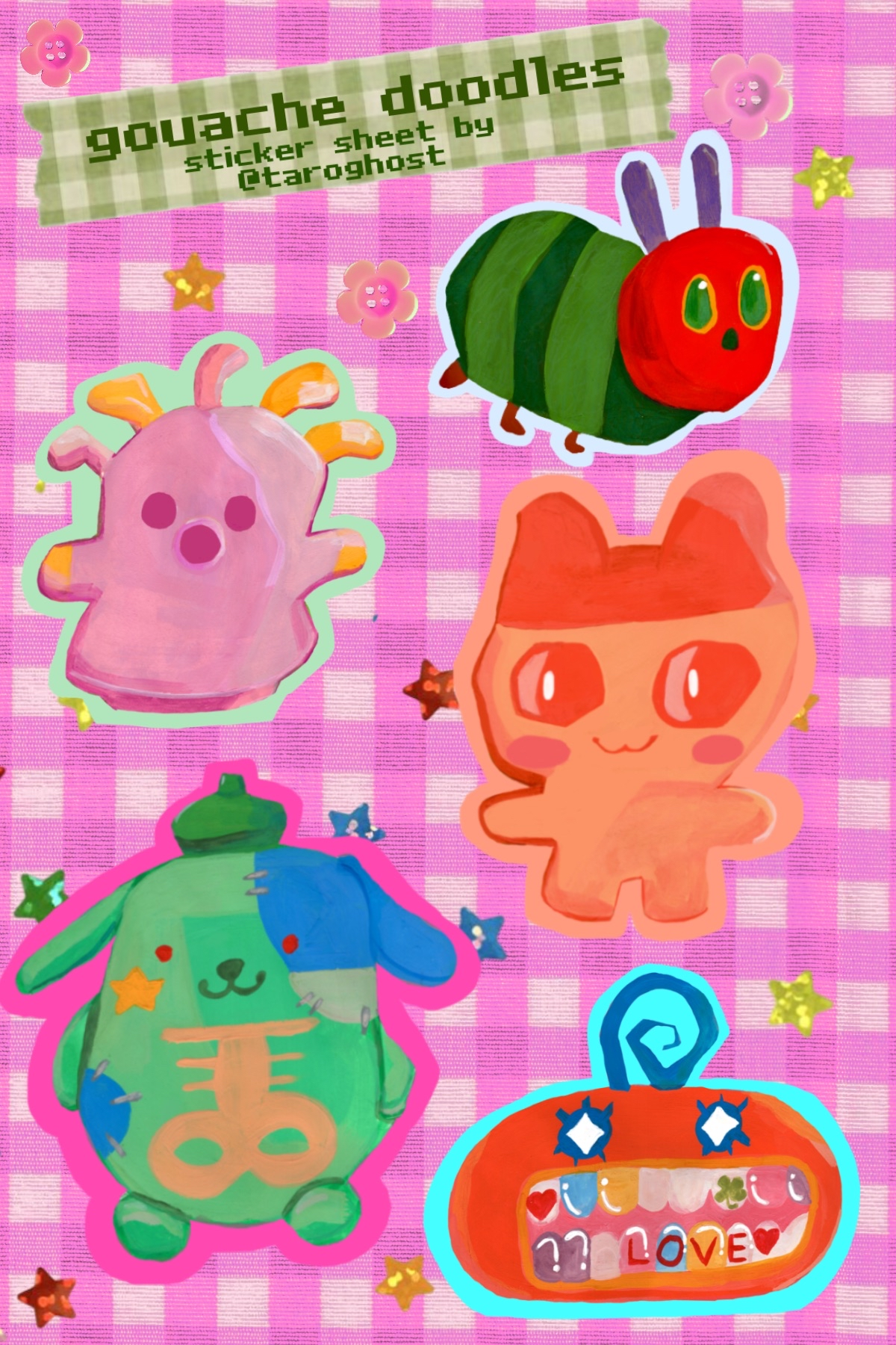 gouache doodle sticker sheet